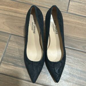 Jon Josef size 6 black suede snake print shoes